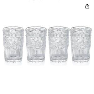 5 Sanbege Embossed Vintage Water Glasses